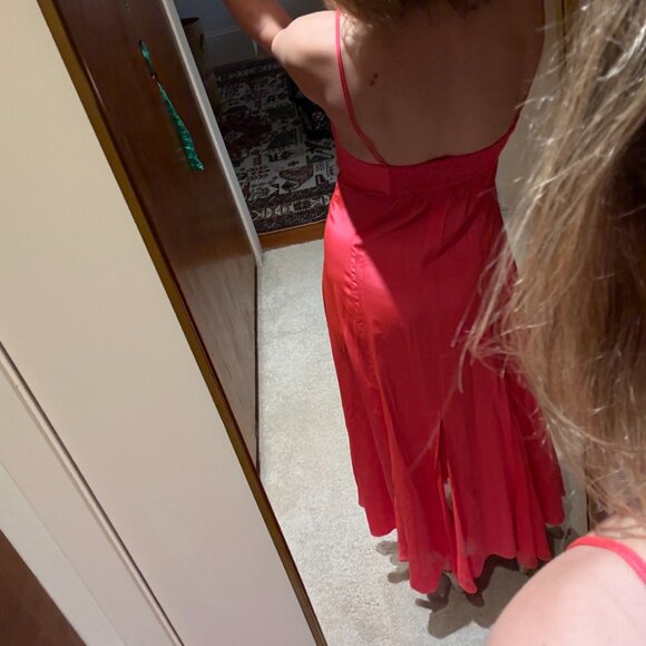 100% Silk La Ligne Melon-Colored Maxi Dress with Sheer Inserts at Hem - Picture 9 of 12